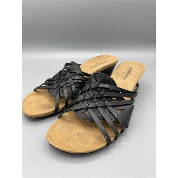 Minnetonka Black Strappy Wedge‎ Slip On Sandals Womens 8 - Picture 1 of 7